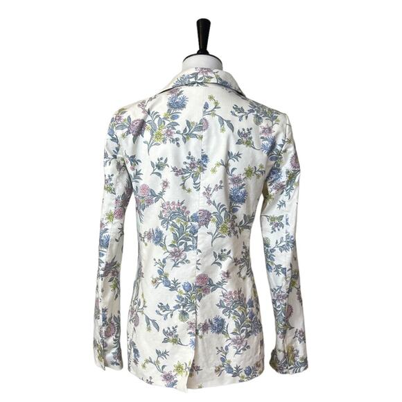 LOFT Women’s Blazer Cream Blue Pink Floral Classic Stretch One Button Size 4 - Picture 4 of 10